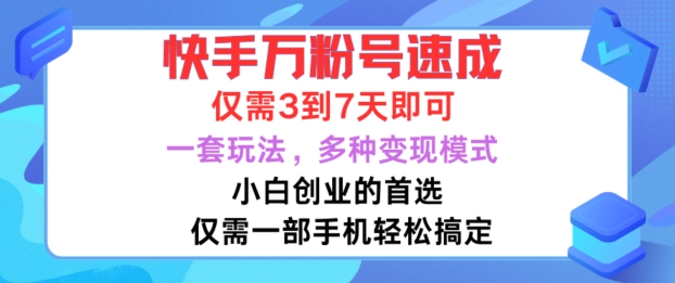 快手万粉号速成，仅需3到七天，小白创业的首选，一套玩法，多种变现模式-十一实验室